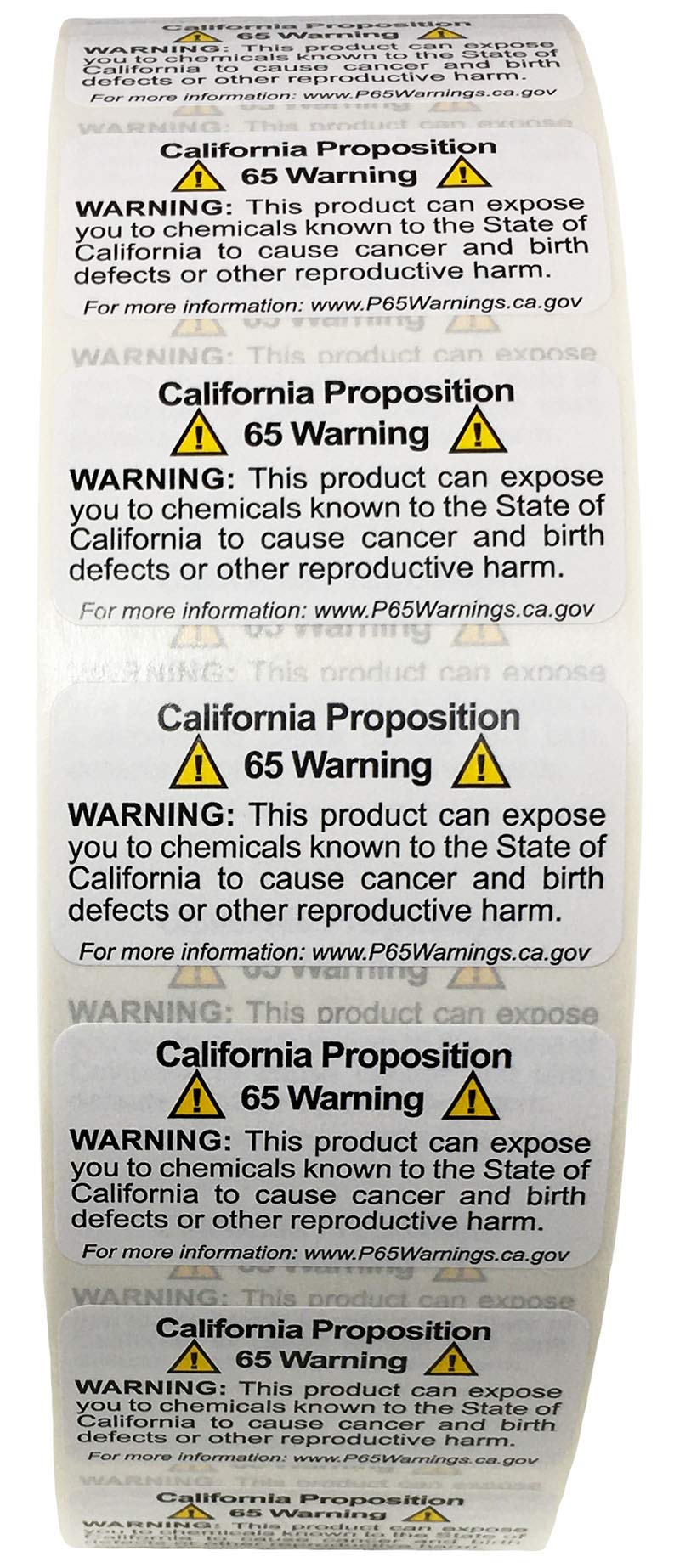 Color-coding California Proposition 65 warning labels in bulk, 1 x 2 inches, with 5,000 labels 