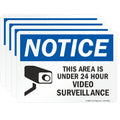 Set of four 5x7 inch SmartSign security notice stickers with surveillance symbol, laminated polyester, blue, black, and white.
