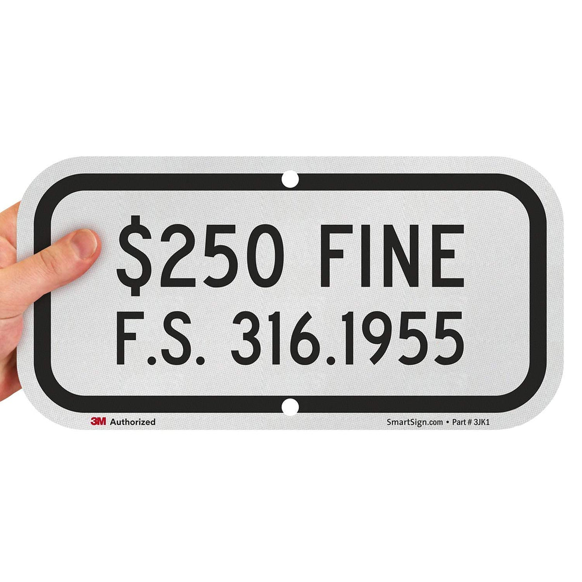 SmartSign “$250 FINE F.S. 316.1955” Florida Handicap Parking Sign | 6" x 12" 3M Engineer Grade Reflective Aluminum, Made in USA