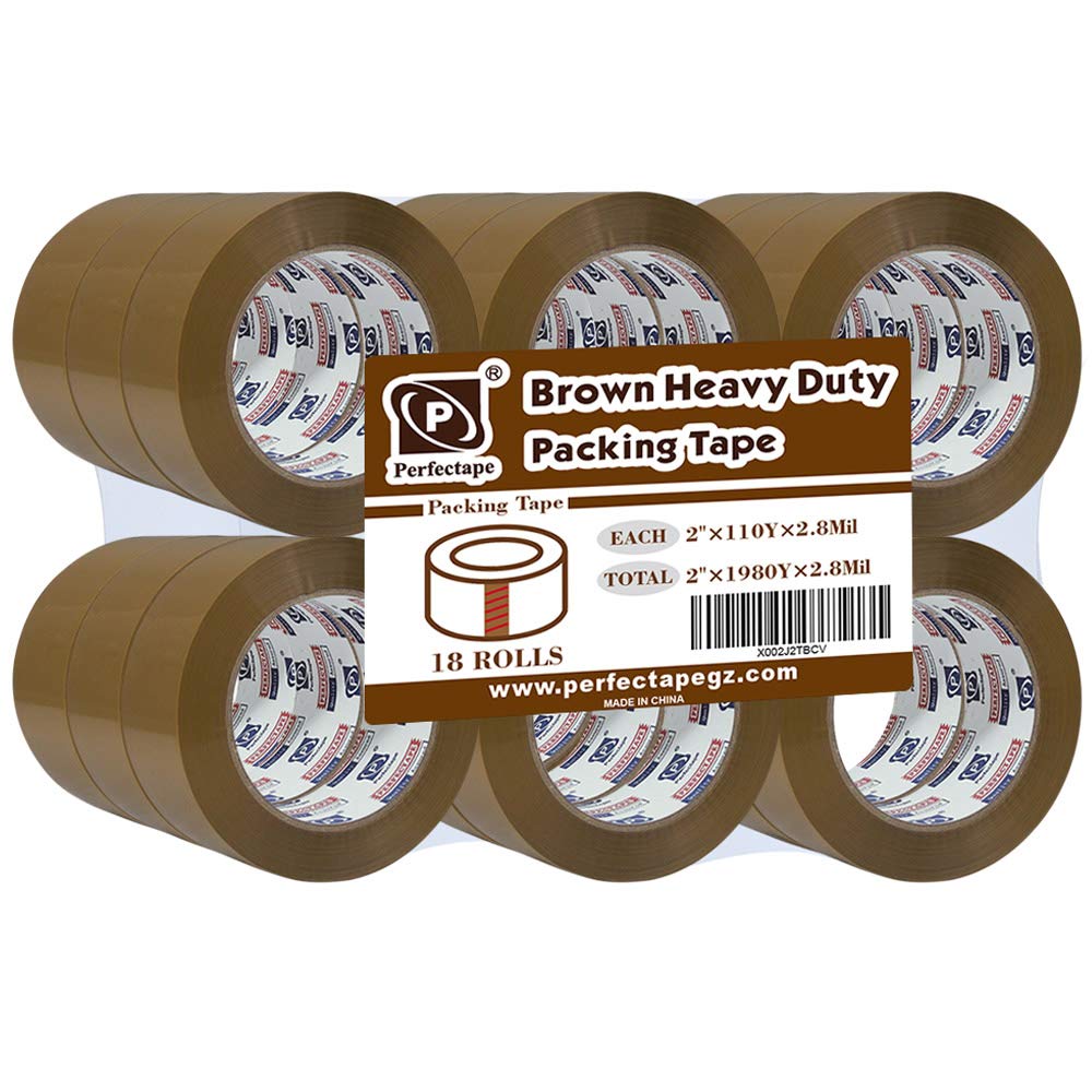 P PERFECTAPE Heavy Duty Brown Packing Tape 18 Rolls, Total 1980Y, 2.7 mil, 1.88 inch x 110 Yards, Ultra Strong, Refill for Packaging and Shipping