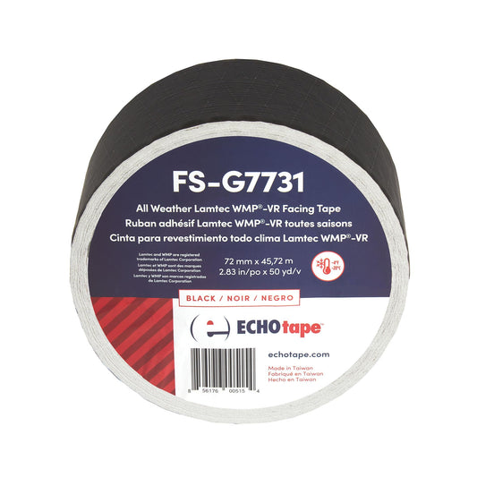 ECHOtape FS-G7731 | All Weather Lamtec WMP-VR Facing Tape | Metal Building Insulation Tape | Black Seam and Repair Tape | Cold Weather Acrylic Adhesive | Contractor Tape | 2.83 in x 50 yds 2.83 in x 50 yds / 72mm x 45.72m