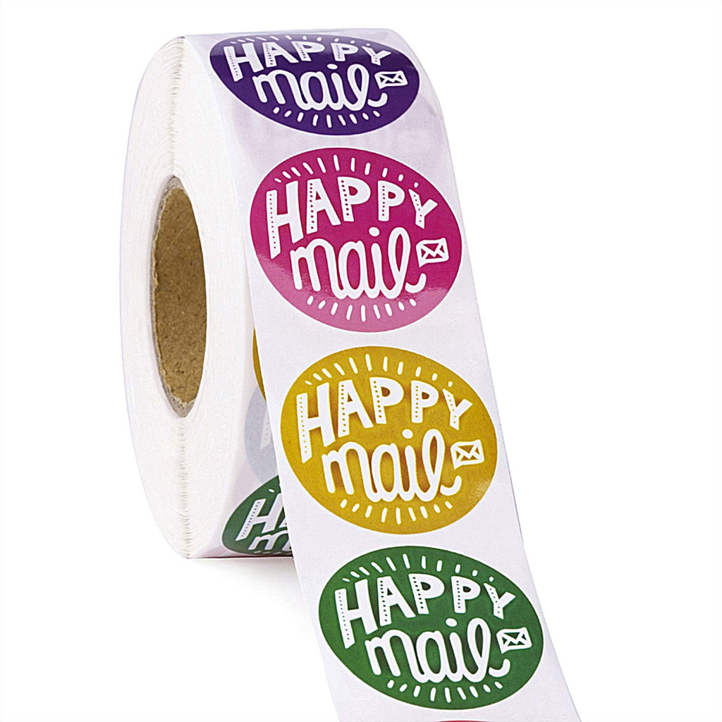 WRAPAHOLIC Happy Mail business stickers set with 8 colorful thank you and shipping labels, 1.5x1.5 inch, 1000 total labels