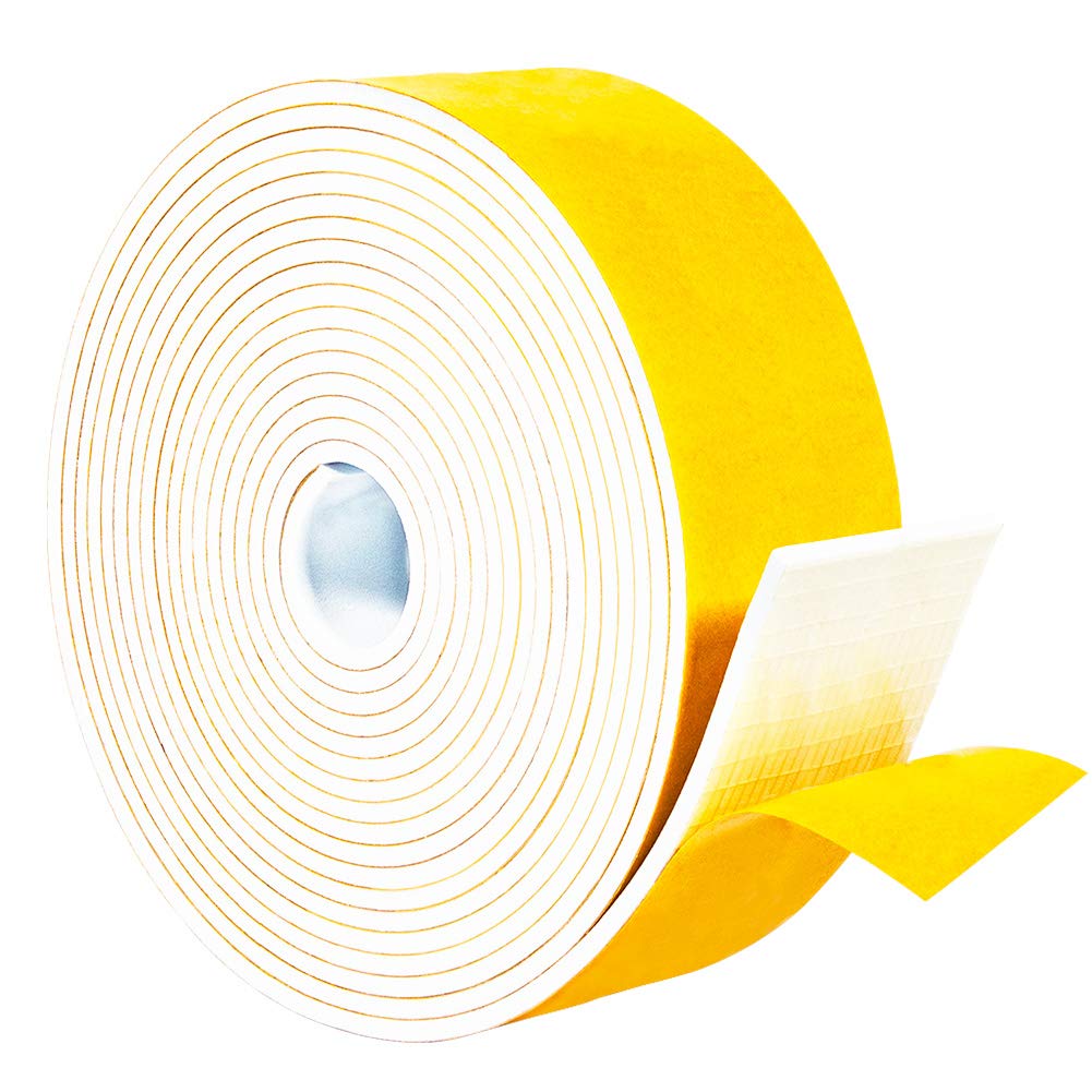 Yotache White Foam Rubber Seal Strip Tape 2" x1/8", Adhesive Closed Cell Foam Weather Stripping Tape, Total 16 Feet Long 2"x1/8"x16 FT