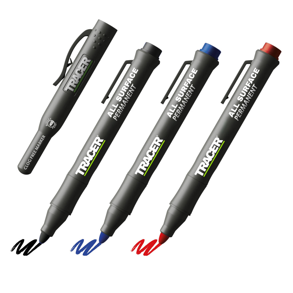 Tracer Clog Free Bullet Tip Permanent Markers Kit with Holsters - 3 Pack