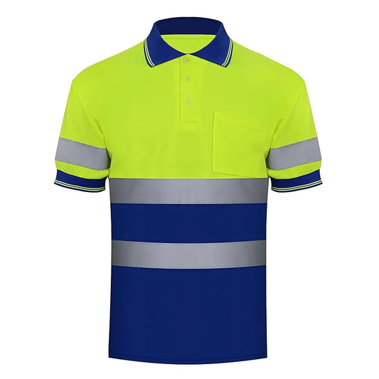 ZUJA Safety Hi Vis Polo Shirts Short Sleeve with Bright Visibility Tape Moisture Wicking Shirts Mens Construction Protective Workwear (Yellow&Blue,3XL)