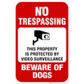 Beware of Dog Sign, No Trespassing Sign, Video Surveillance Sign, Aluminum 12x18