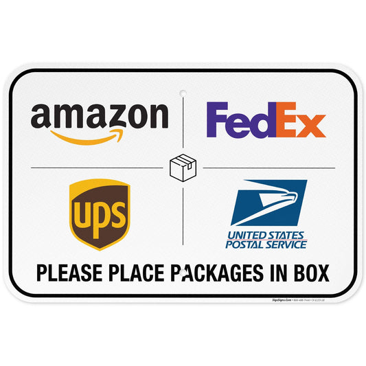 Package Delivery Sign, Please Leave Packages Here Sign, FedEx, Amazon, UPS, USPS, 12x18 Inches, 3M EGP Reflective .080 Aluminum, Fade Resistant, Made in USA by Sigo Signs 12x18 Reflective Aluminum Delivery Instructions