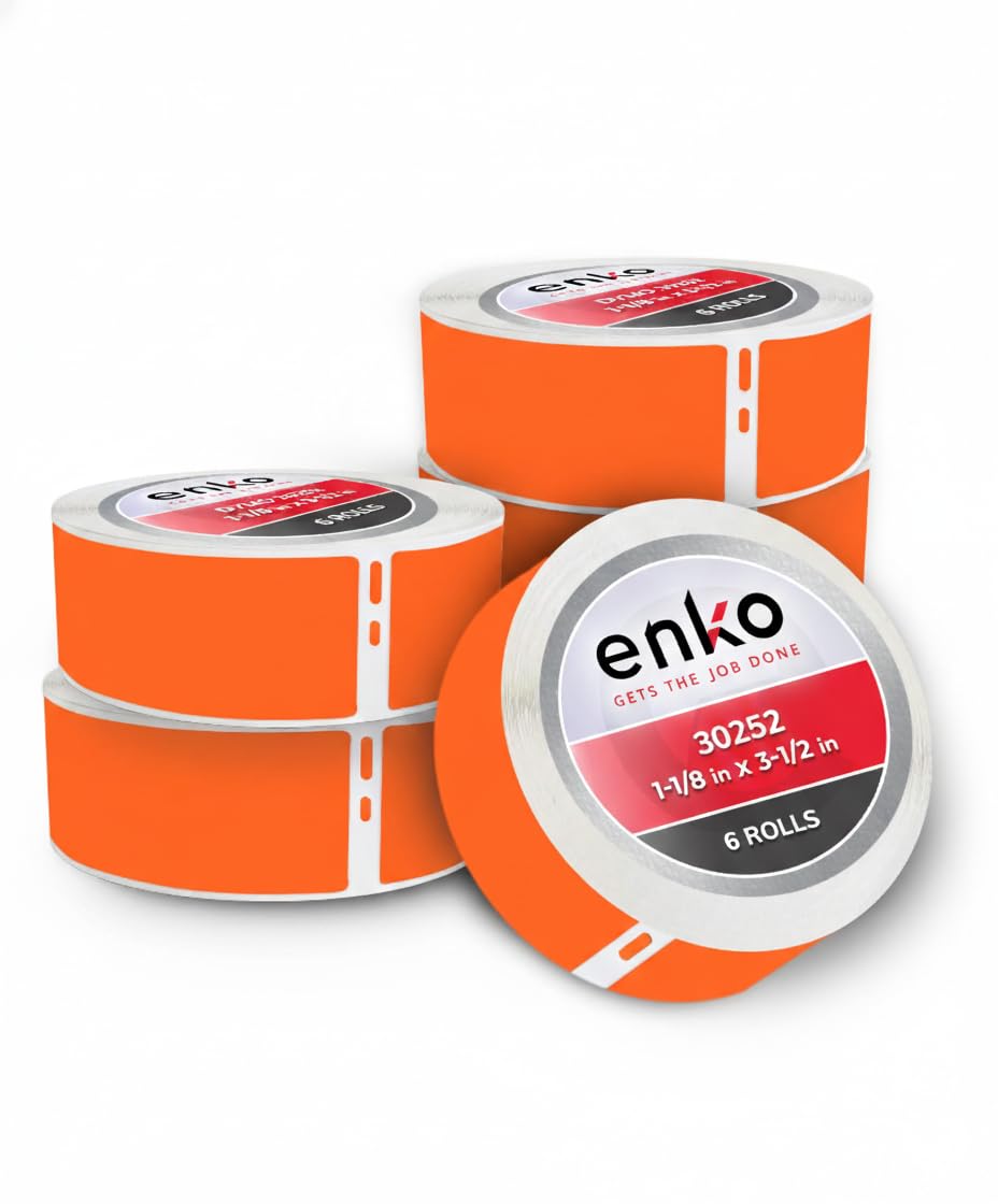 enKo 30252 6 Rolls | 2100 Orange Return Address Labels (1-1/8 x 3-1/2 in)
