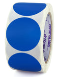 Dark blue ChromaLabel 2-inch round removable color code dot stickers for warehouse inventory, high visibility, 500 labels per roll.