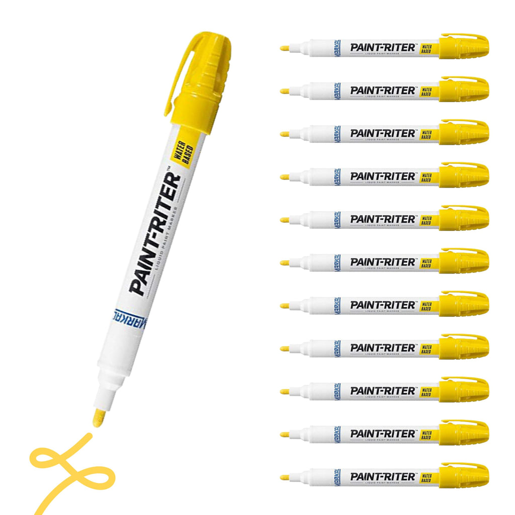 Markal 97401 Paint-Riter+ Water-Based Liquid Paint Marker, Versatile Surface Compatibility, Bold Mark Size 1.8", Yellow 12-Pack