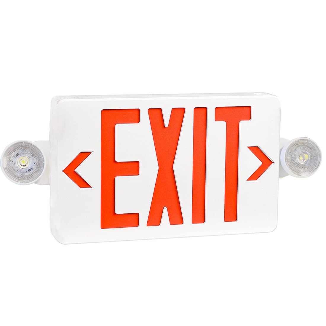 LED Exit Sign with Emergency Lights Dual Exit Lamp, 90 Min Battery Backup White Housing & Red Letter 1 PACK