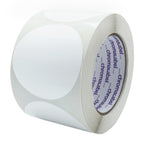White ChromaLabel 3-inch round removable color code dot stickers for warehouse inventory, high visibility, 500 labels per roll.