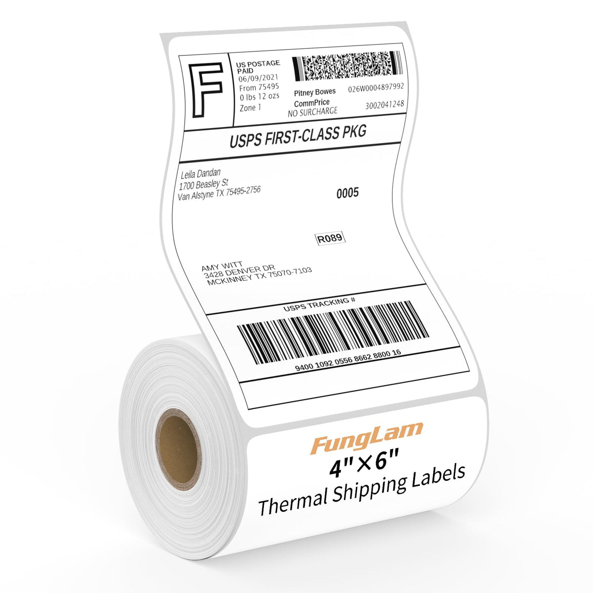 FungLam 4"X6" Thermal Shipping Labels, 4X6 Labels,White Mailing Shipping Labels, Perforated, 250 Labels,Compatible with iDPRT, JADENS and Rollo. 1 Roll