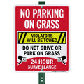 SmartSign 12" x 10" 'No Parking On Grass Violators Towed, Do Not Drive On Grass' Yard Sign with 3 ft Stake, 40 mil Aluminum 3M Laminated Engineer Grade Reflective, Multicolor Reflective Aluminum Sign with 3' Stake