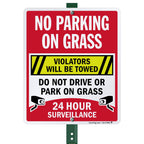 SmartSign 12" x 10" 'No Parking On Grass Violators Towed, Do Not Drive On Grass' Yard Sign with 3 ft Stake, 40 mil Aluminum 3M Laminated Engineer Grade Reflective, Multicolor Reflective Aluminum Sign with 3' Stake