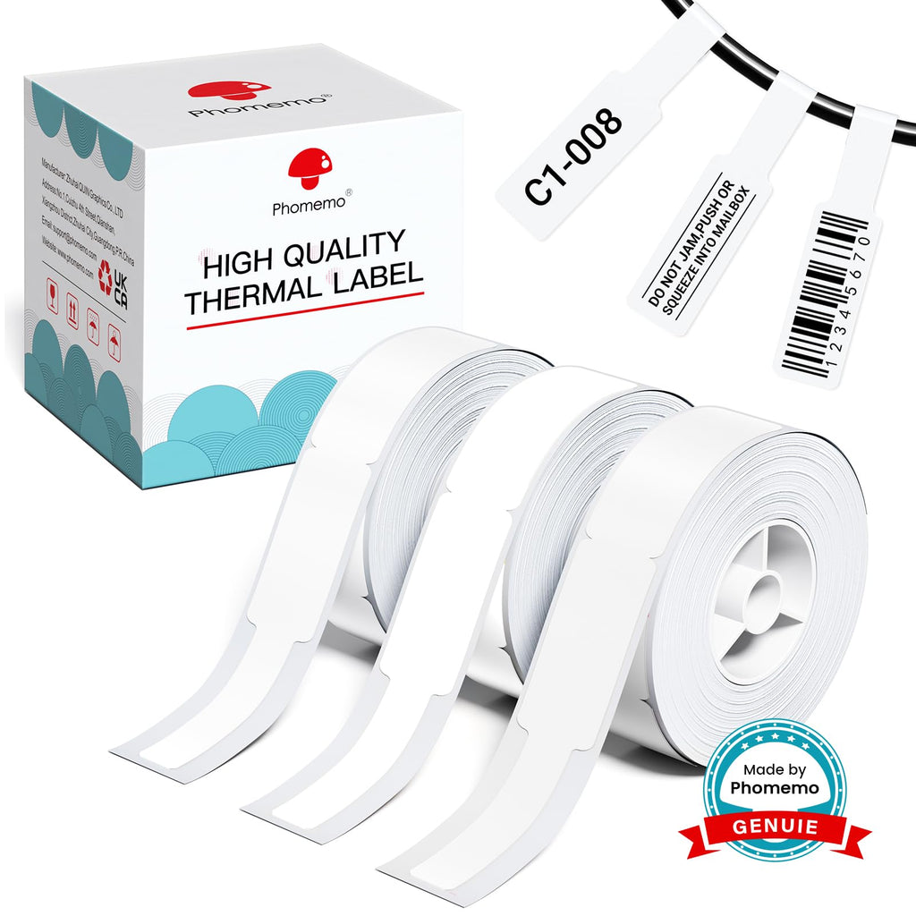 Phomemo D30 Label Maker Tape Cable Wire Label Tape, Black on White Sticker White/White/White