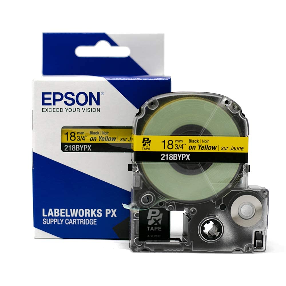 Epson LABELWORKS 218BYPX Label Tape - Black on Yellow - 3/4" (18mm), 30ft
