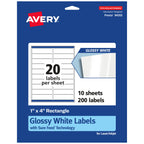 Avery® Rectangle Labels, Sure Feed® Technology, 1" x 4", 200 Glossy White Labels (36451) 200 labels