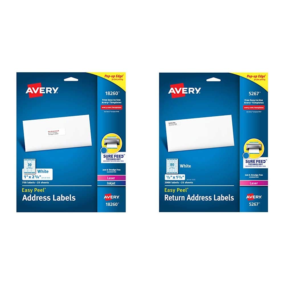 Avery Easy Peel Printable Address Labels and Return Address Labels (750 + 2000 Count) 750 labels Labels + 2000 Labels