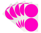 ChromaLabel 3-inch round fluorescent pink inventory labels with permanent adhesive and color code dots for warehouse organization.