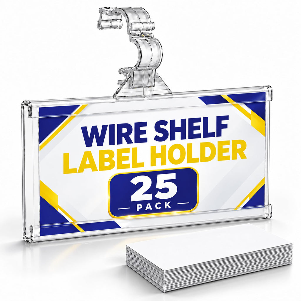 NuBliss Wire Shelf Label Holders, 1-1/4" x 3", Plastic, 25 Pack