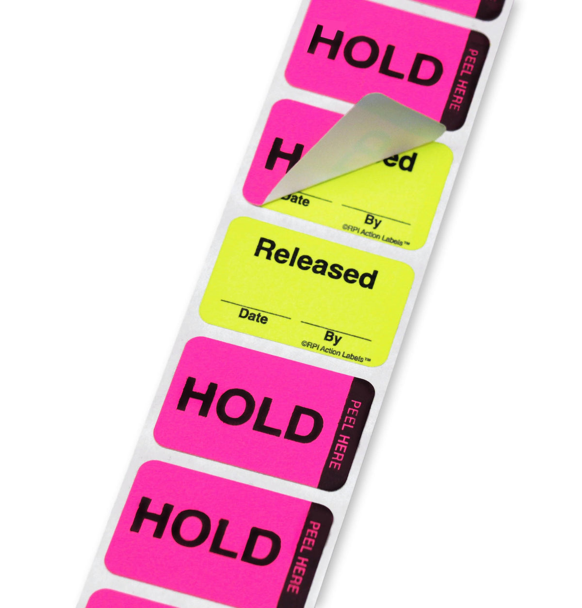 ChromaLabel fluorescent pink and yellow 1 x 1.50-inch double-layer quality control color-coding label dispenser box