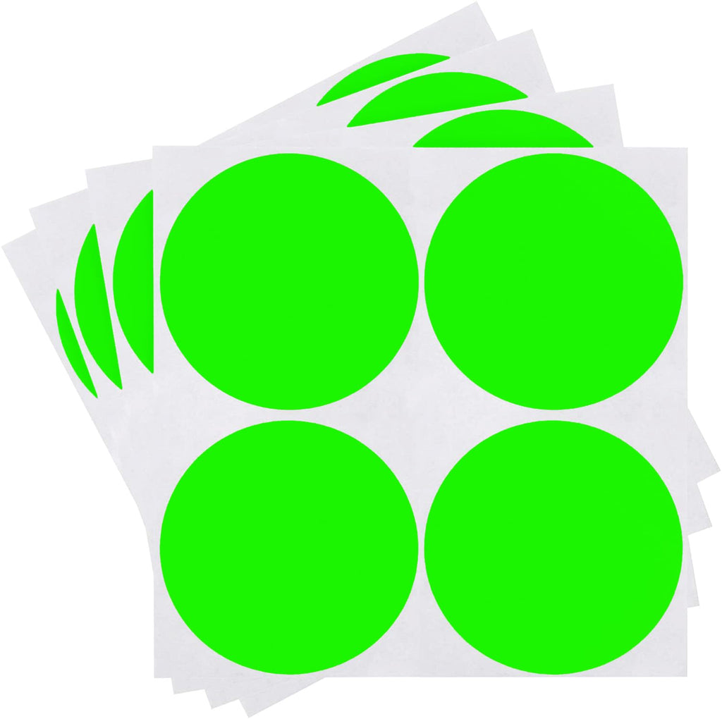 ChromaLabel 2-inch fluorescent green round removable color-code labels for warehouse inventory, pack of 100 high visibility stickers.