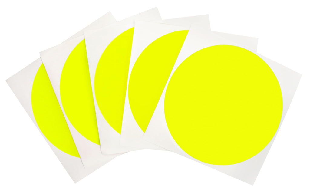 ChromaLabel 4-inch round fluorescent yellow color-coding label stickers for warehouse inventory, high visibility, pack of 100.