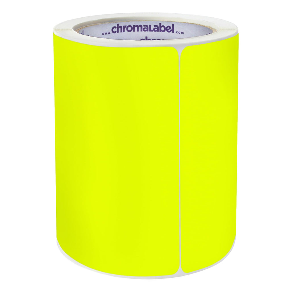 ChromaLabel fluorescent yellow 3x5 inch color-coding rectangle labels with permanent adhesive, 250 stickers per roll.