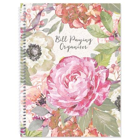 CURRENT Pale Peony Bill Paying Organizer with 14 pocket pages, label stickers, spiral binding, and receipt storage for personal finance.