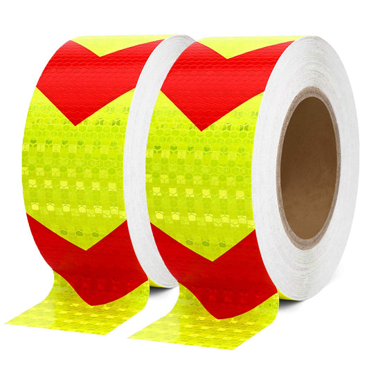 SEVEN SPARTA Arrow Reflective Safety Tape 2 Inch x100 Feet Caution Reflector Waterproof Outdoor Conspicuity Tape for Vehicles, Trailers, Boats, Signs (Red and Yellow) Red and Yellow