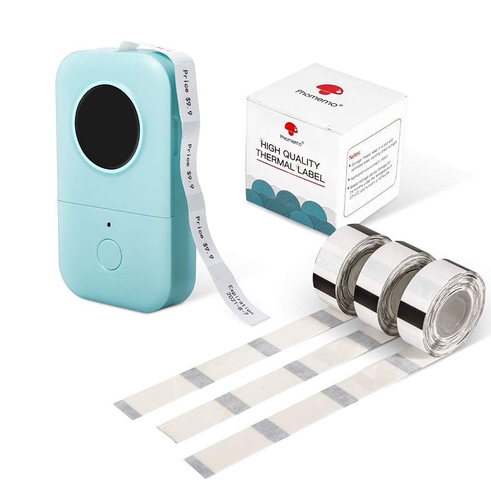 14mm 30mm(1/2" 1 1/8") self-Adhesive Transparen Label,210 Labels/roll, 3 Rolls -with Phomemo D30 Label Maker (Green) D30 Bundle