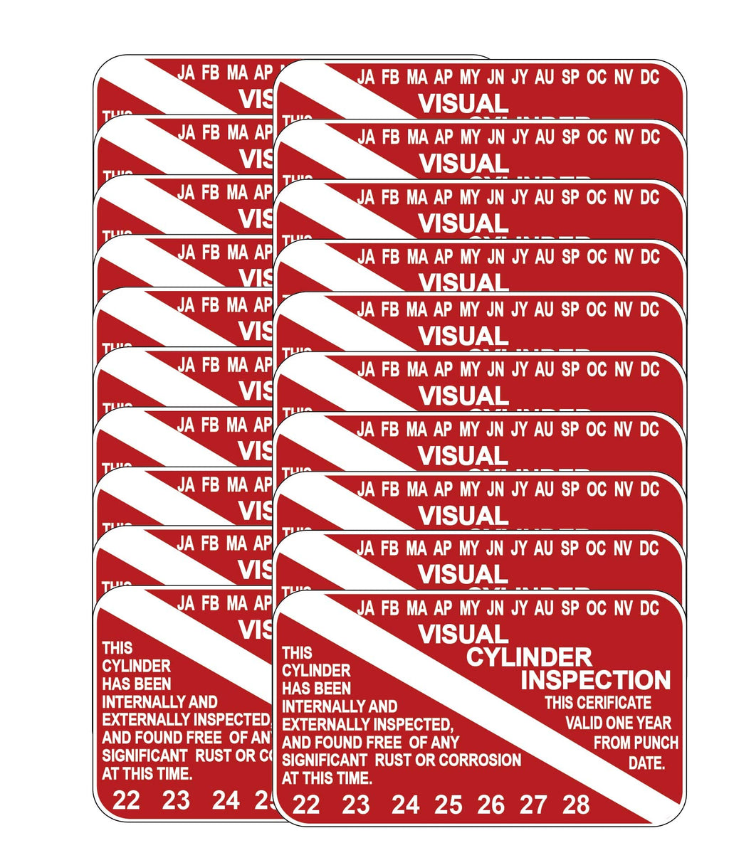 Scuba Visual Cylinder Inspection Sticker Decal Tag Years 2022-2028 (20 Pack)