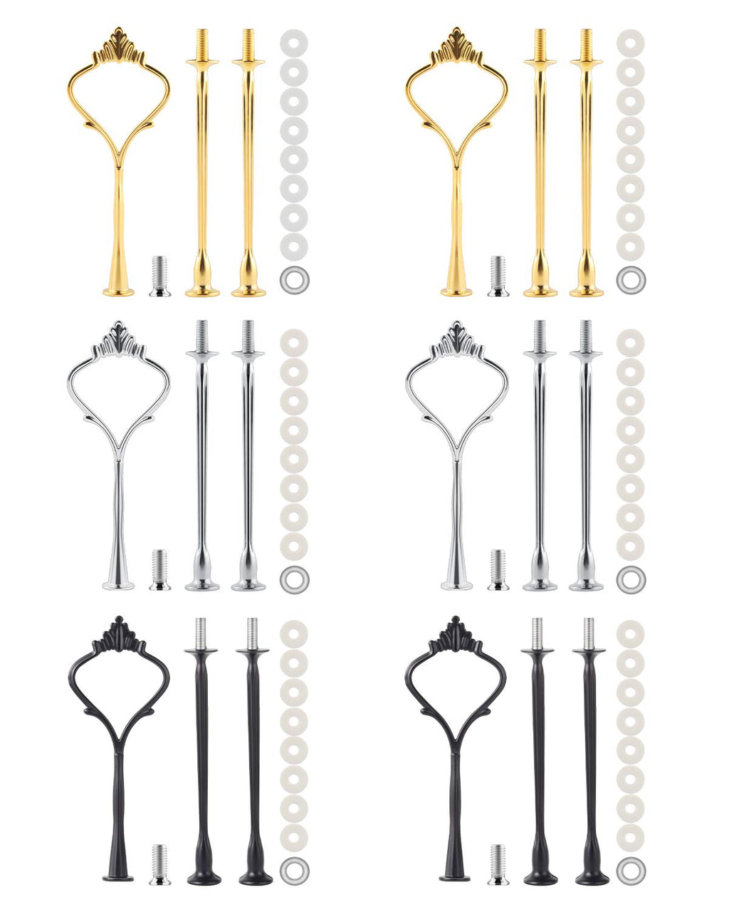 6 Set Tiered Tray Hardware – Cake Stand Fitting Kit for Dessert Display Gold & Silver & Black M