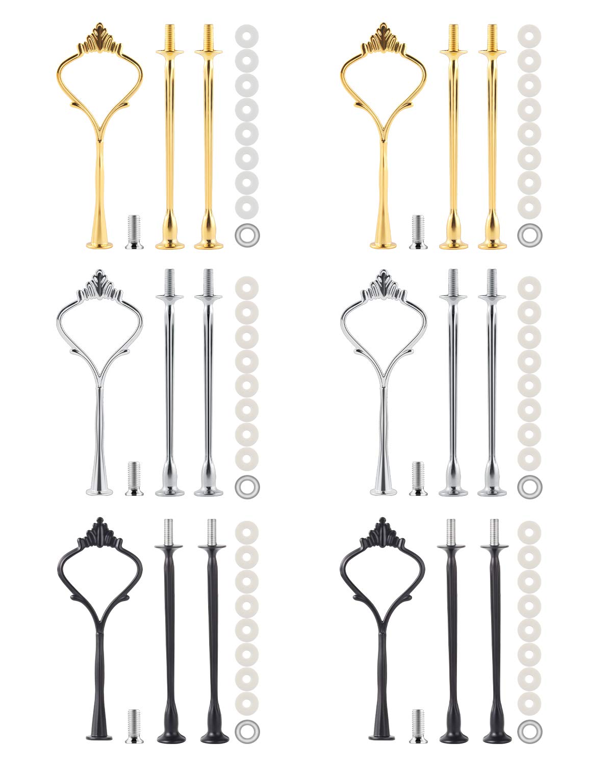 6 Set Tiered Tray Hardware – Cake Stand Fitting Kit for Dessert Display Gold & Silver & Black M