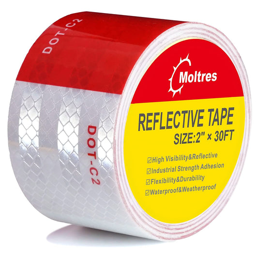 DOT-C2 Reflective Tape,Red White 2Inch X 30Feet Waterproof Conspicuity Safety Tape,Trailers Caution Warning Adhesive Reflector Tape for Cars Trailer Trucks Vehicles Outdoor