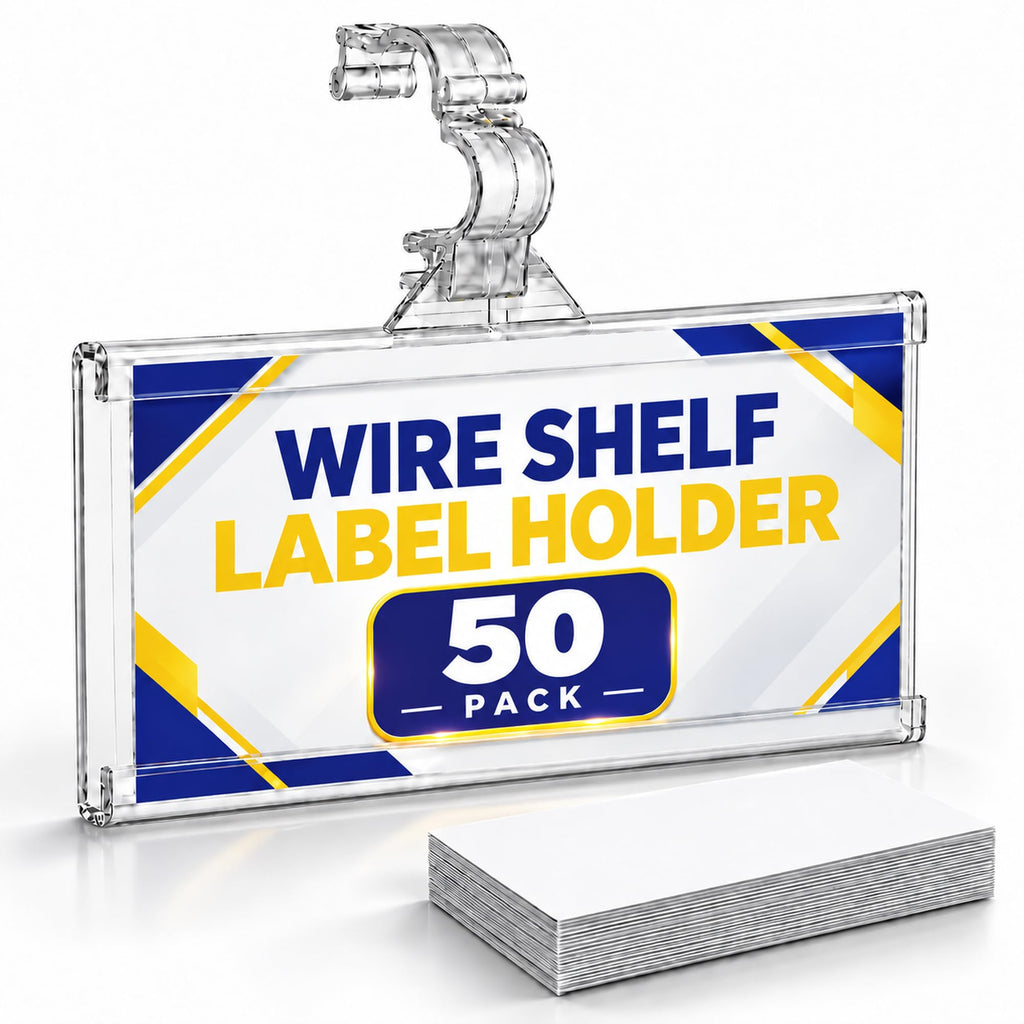 NuBliss Wire Shelf Label Holders, 1-1/4" x 3", Plastic, 50 Pack