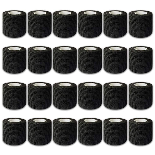 Autdor Tattoo Grip Cover Wrap - 24Pcs 2" x 5 Yards Disposable Cohesive Tattoo Grip Tape Wrap Black Elastic Bandage Rolls Self-Adherent Tape for Tattoo Machine Grip Tube, Sports Tape