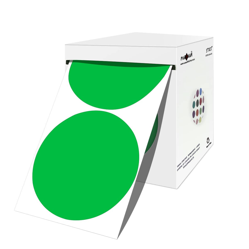 3 Inch Round Permanent Color-Code Dot Sticker, Green Color Coding Label 1 Roll-500PCS
