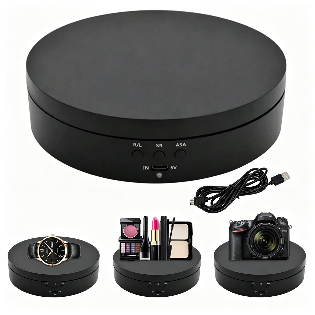 Denpetec Motorized Rotating Display Stand, 360 Degree Electric Turntable Matte