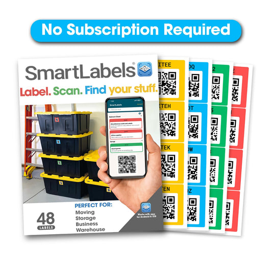 Smart Labels QR Code Stickers Pack of 48 - Made in USA - QR Code Labels for Storage & Inventory Tracking, Storage Unit Organization, App Stickers for Inventory Organization & Moving Supplies Original