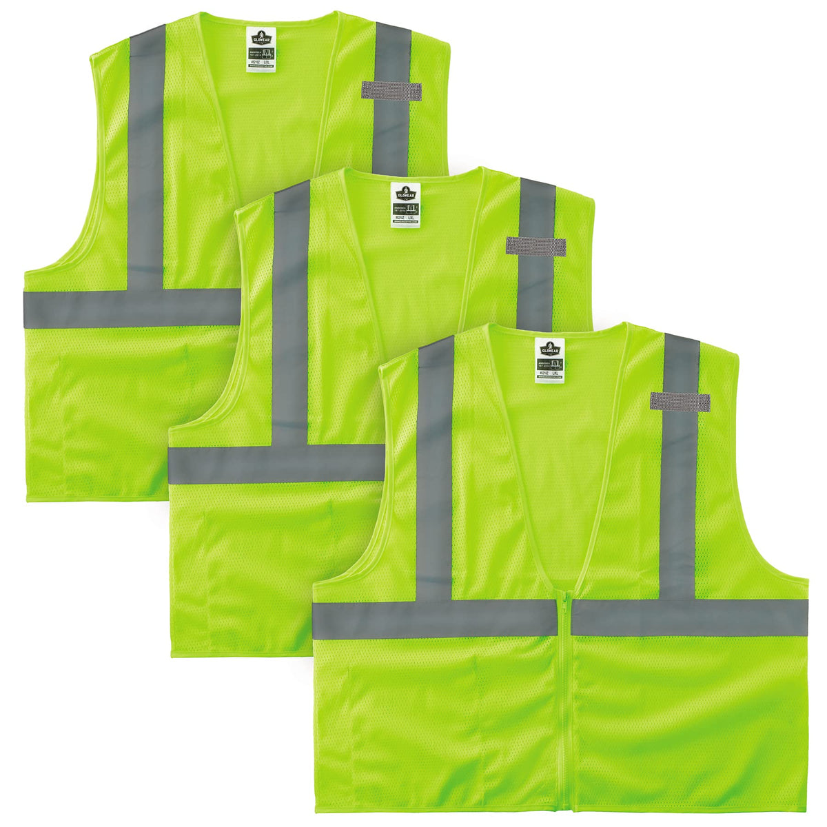 Ergodyne GloWear 8210Z ANSI Economy High Visibility Lime Reflective Safety Vest, Zipper Closure, 3-Pack Small-Medium Hv Vest - Economy - Class 2