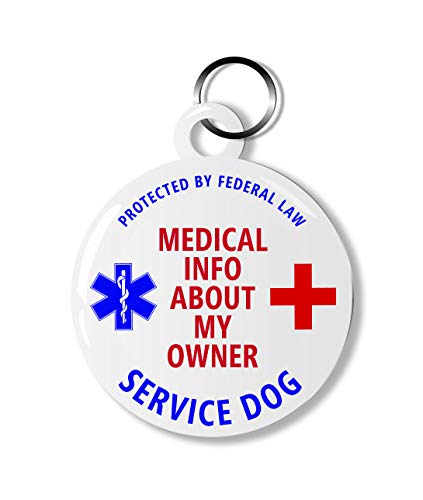 Dynotag® Web Enabled Service Dog Smart Medical ID/Emergency Information - White Round Steel Tag - 30 mm. with DynoIQ™ & Lifetime Service.