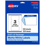 Avery® Matte White Rectangle Labels, 2.5" x 5", 300 Total 2.5" x 5" 300 Count