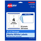Avery® Matte White Rectangle Labels, 4" x 3", 200 Total 200 labels