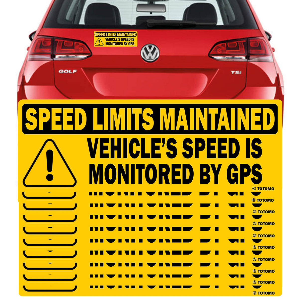 TOTOMO Vehicle Speed Monitored by GPS Safety Sticker, Speed Limits Maintained, 10-Pack, 10" x 3.5" Reflective Warning Decal for Fleet Vehicles, Trucks, Vans & Commercial Vehicles Black Standard [10"x3.5"]