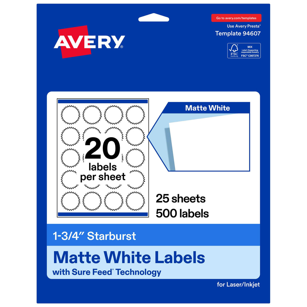 Avery® Matte White Starburst Labels, 1.75", 500 Total 500 labels