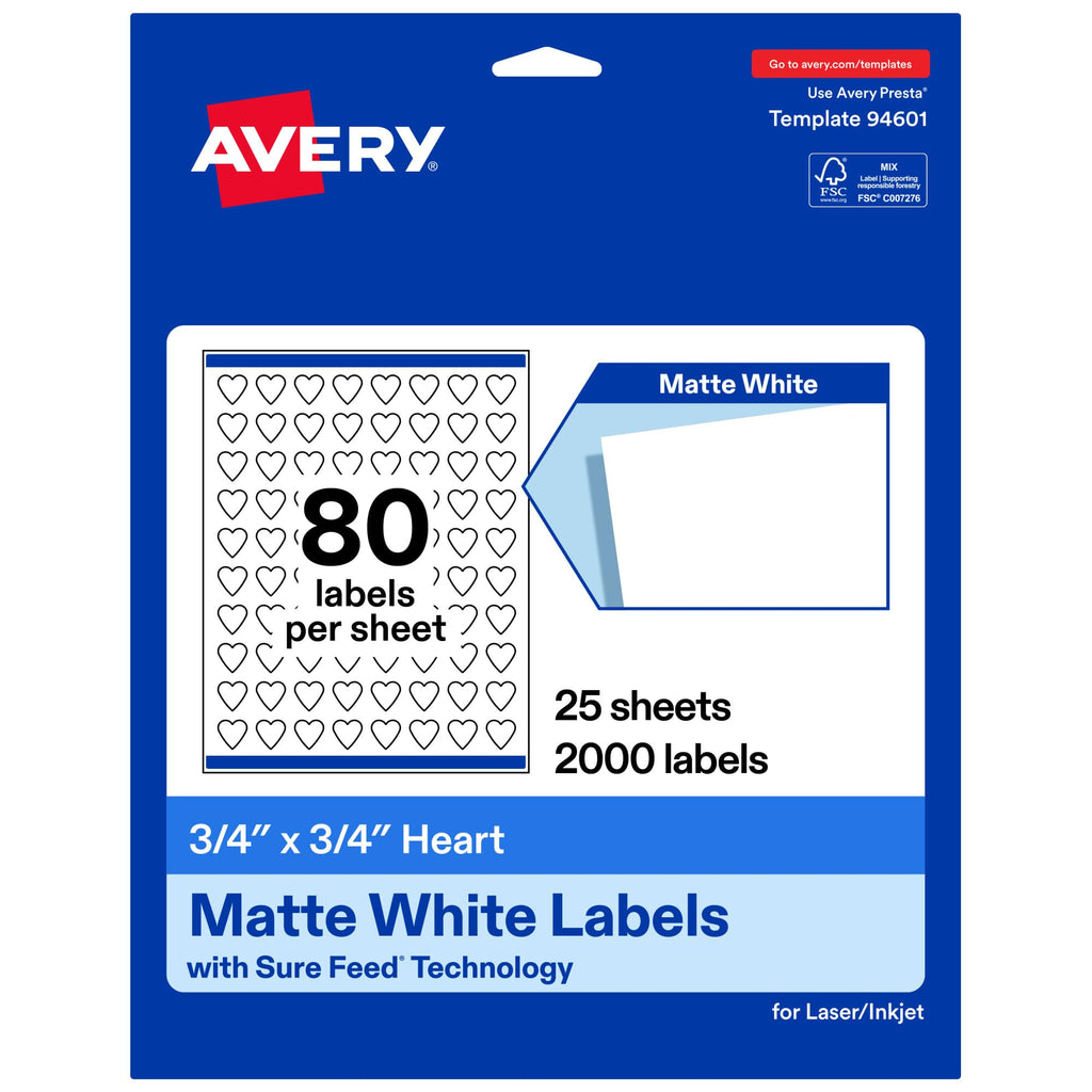 Avery® Matte White Heart Labels, 0.75" x 0.75", 2000 Total 2,000 labels