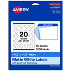 Avery® Matte White Heart Labels, 1.5" x 1.5", 1000 Total 1,000 labels