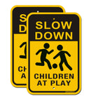 Slow Down Children at Play Signs 2-Pack, Reflective Metal Children Playing Safety Signs, 18” x 12” Rust Free Aluminum, UV Protected Neighborhood Street Caution Safety Yard Signs children at play 02